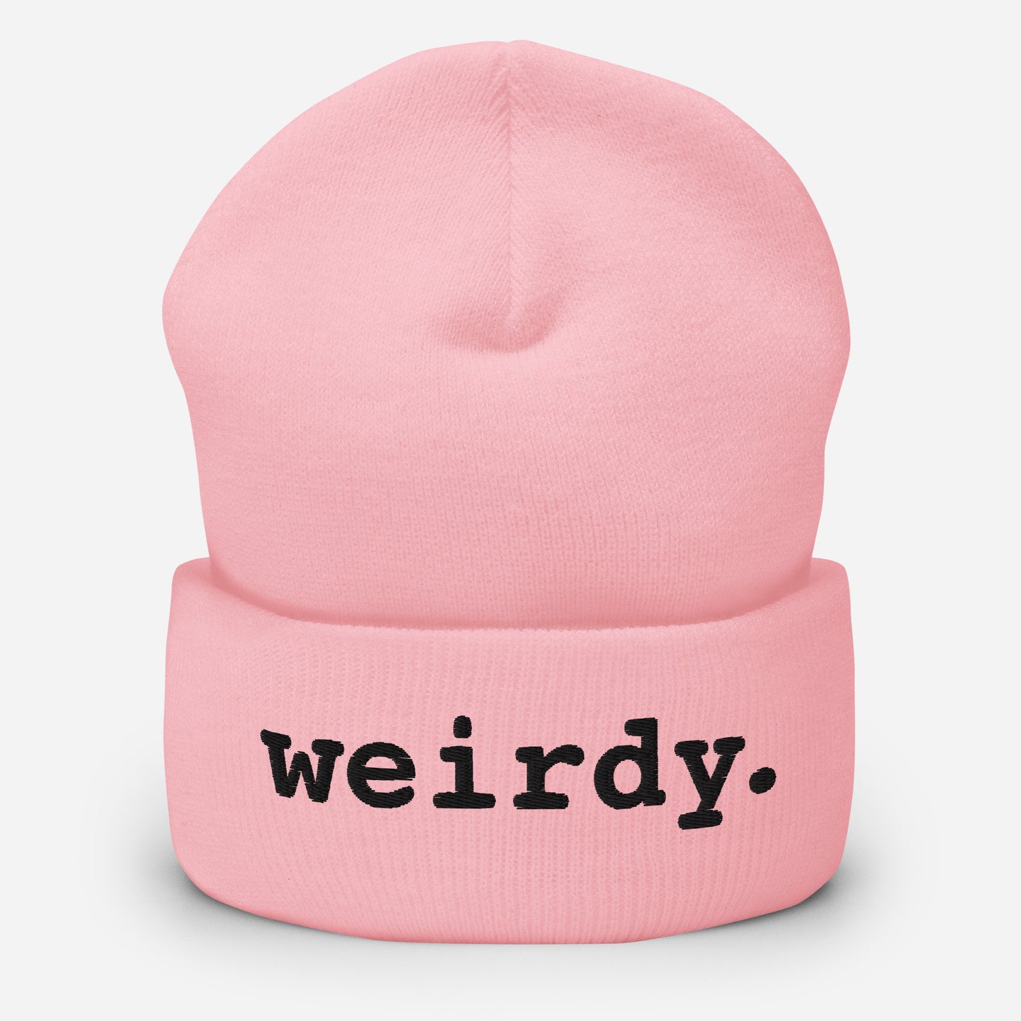 weirdy. Statement Cuffed Beanie with Black Text Baby Pink