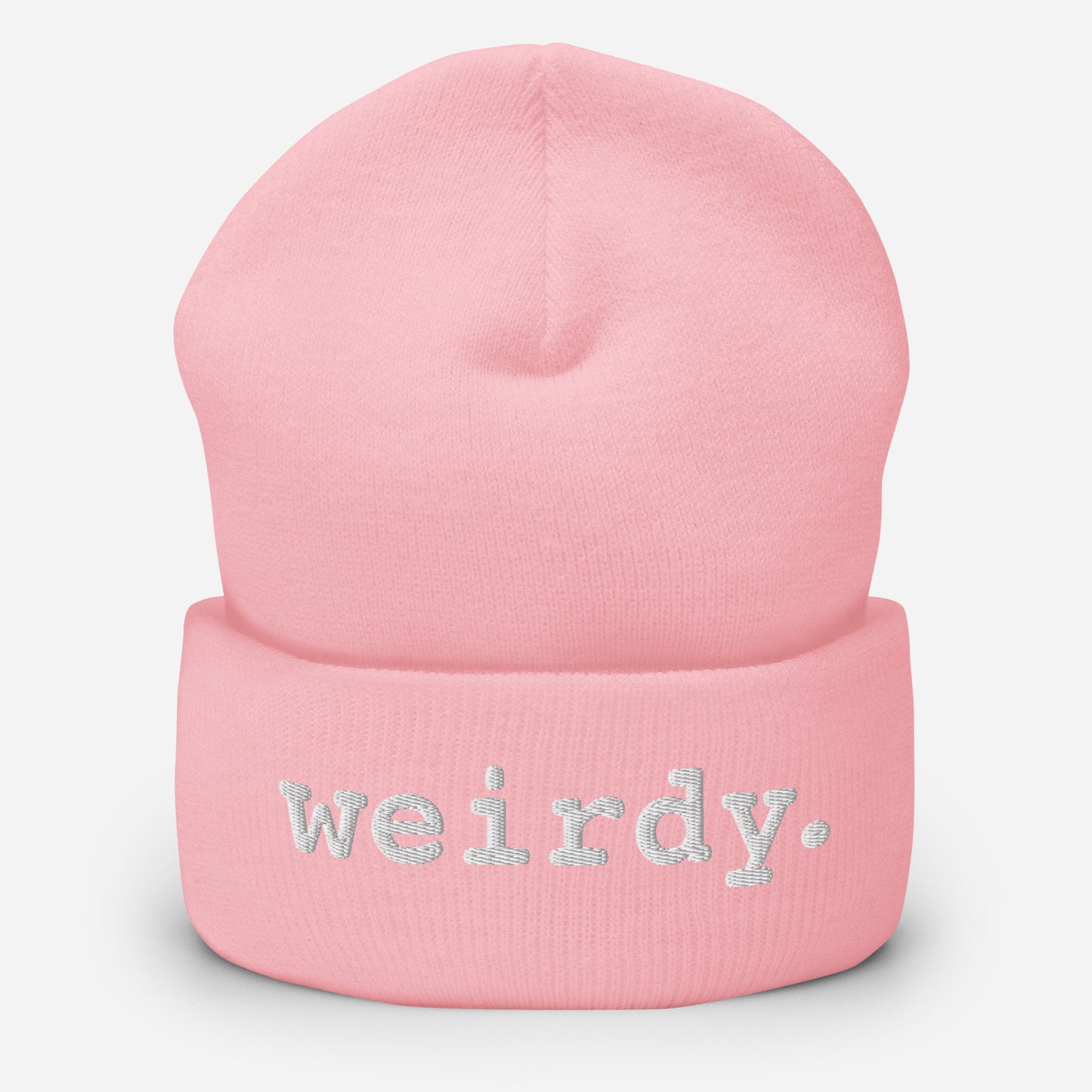 weirdy. Statement Cuffed Beanie with White Text Baby Pink