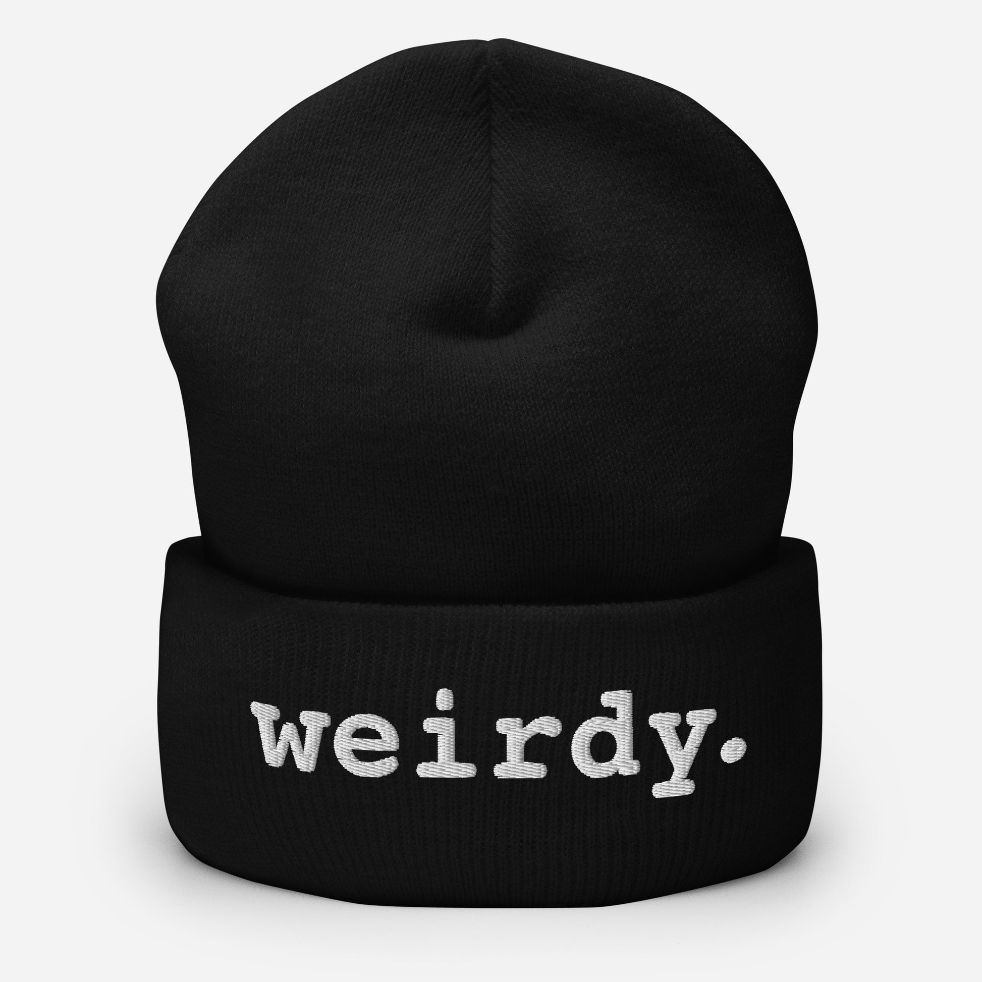 weirdy. Statement Cuffed Beanie with White Text Black