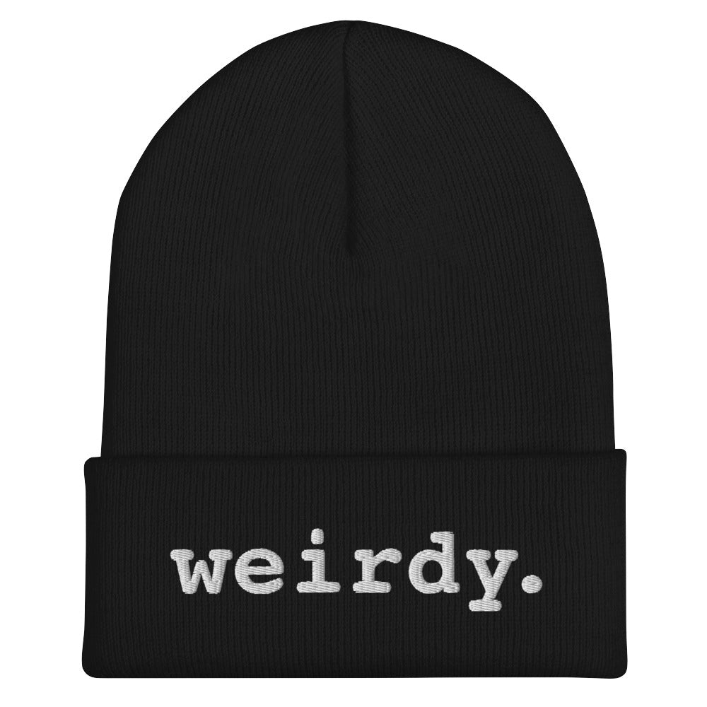 weirdy. Statement Cuffed Beanie with White Text Black