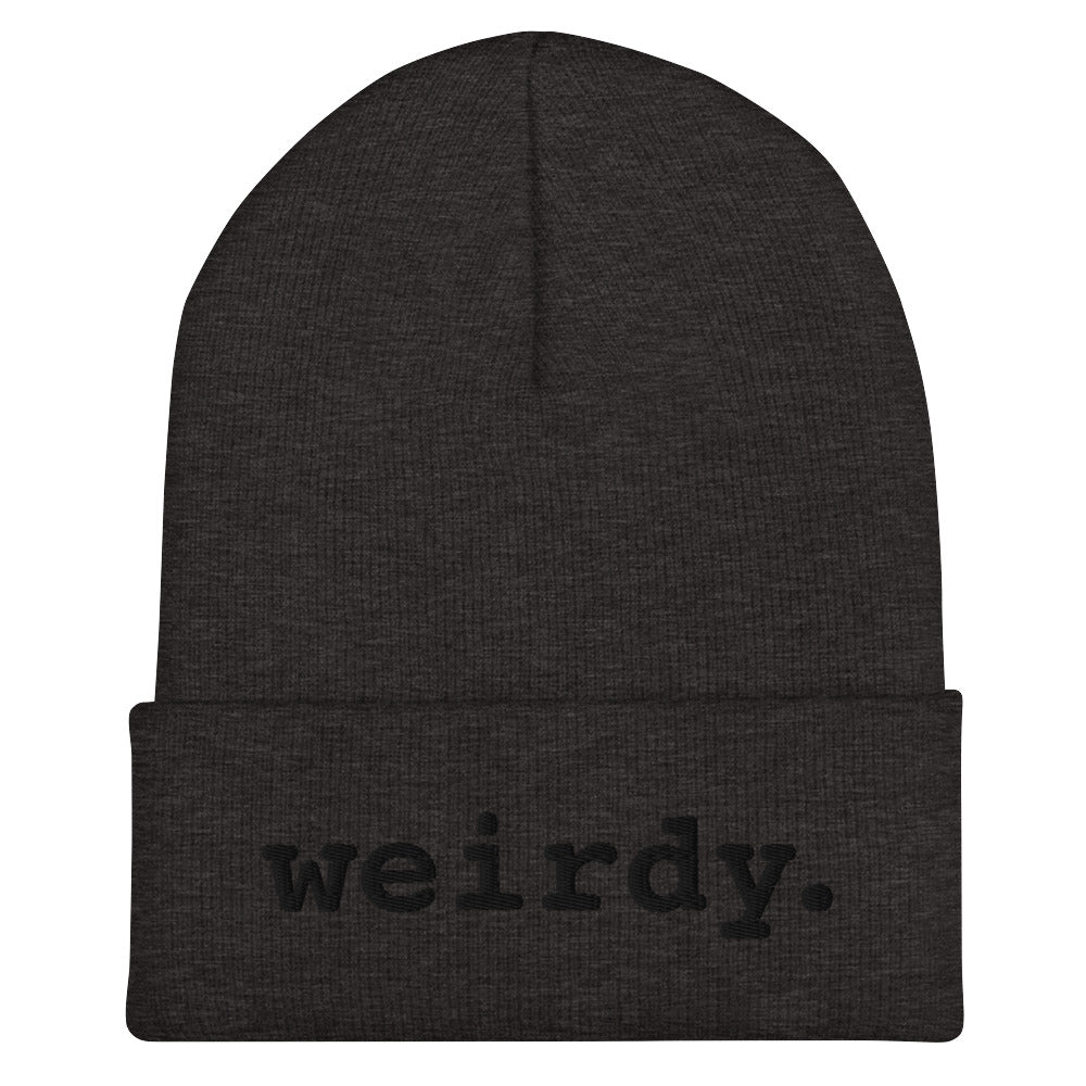 weirdy. Statement Cuffed Beanie with Black Text Dark Grey