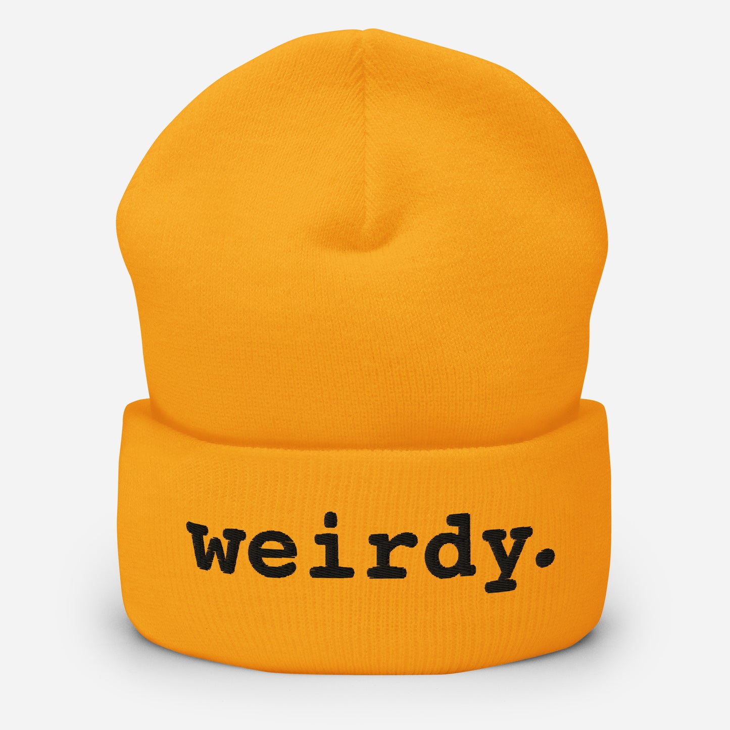 weirdy. Statement Cuffed Beanie with Black Text Gold