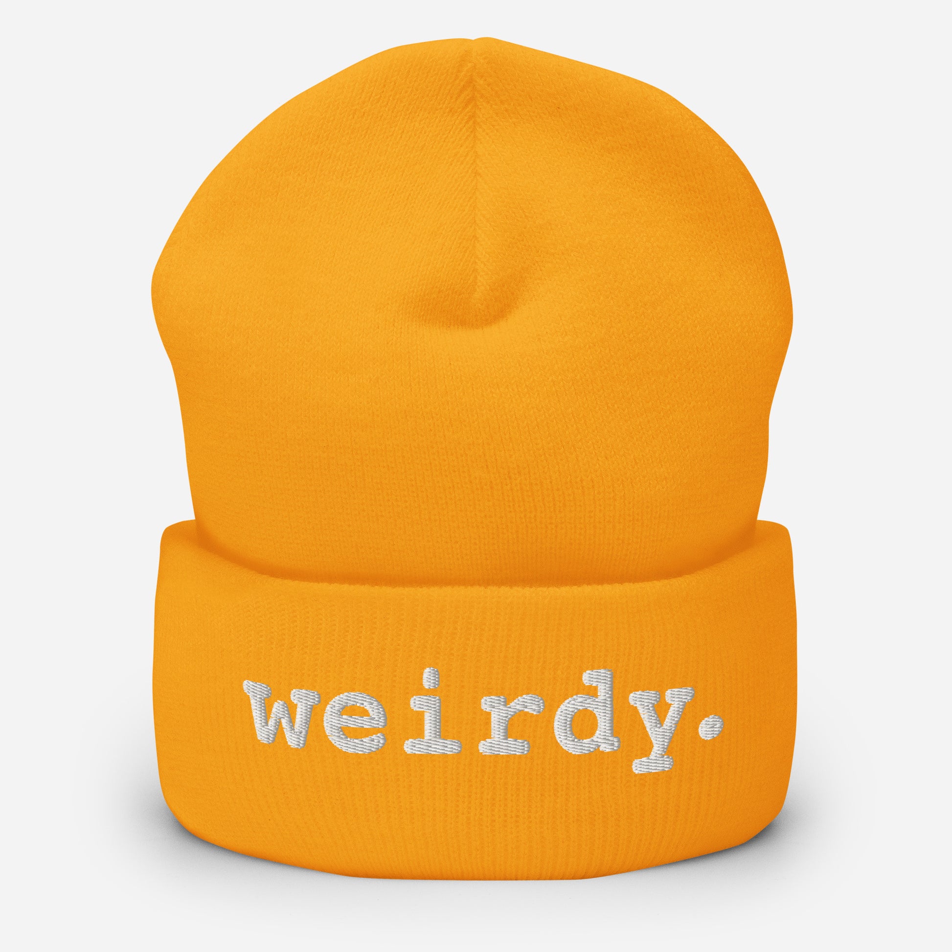 weirdy. Statement Cuffed Beanie with White Text Gold