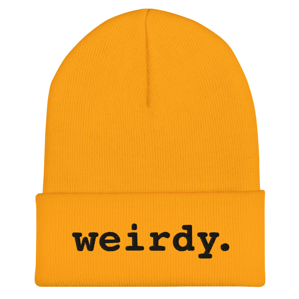 weirdy. Statement Cuffed Beanie with Black Text Gold