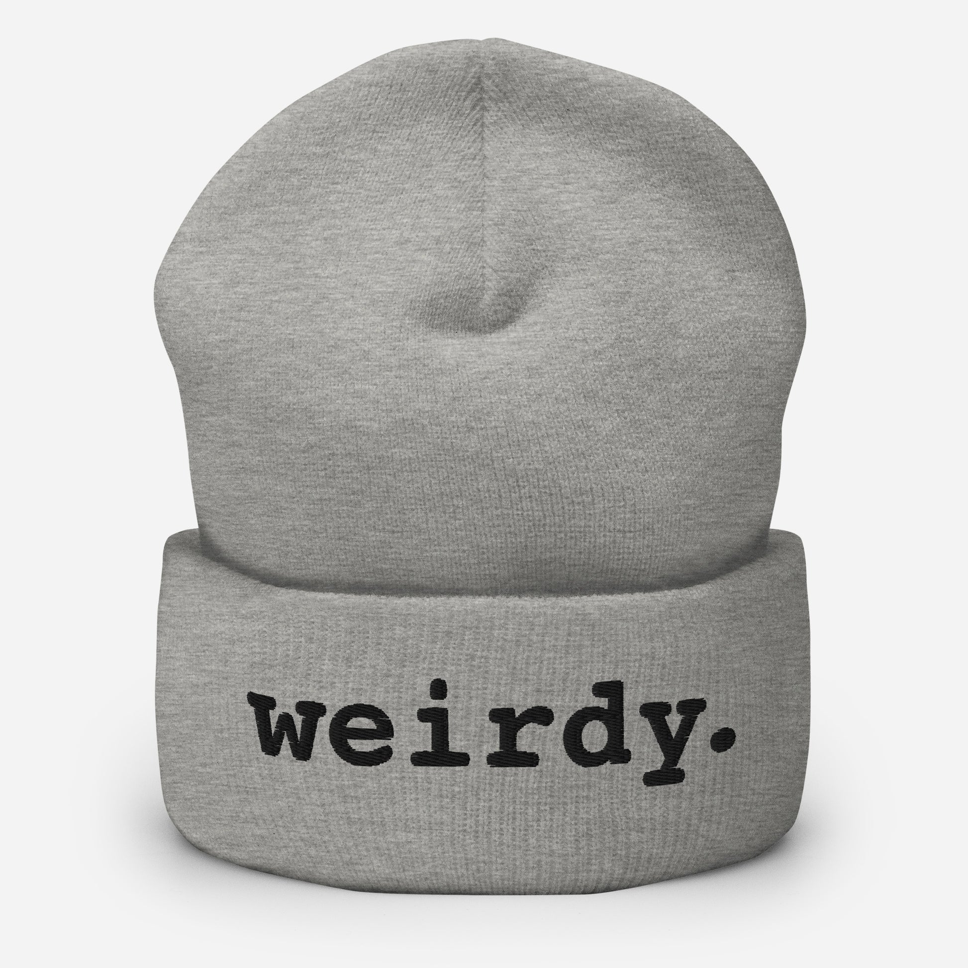 weirdy. Statement Cuffed Beanie with Black Text Heather Grey