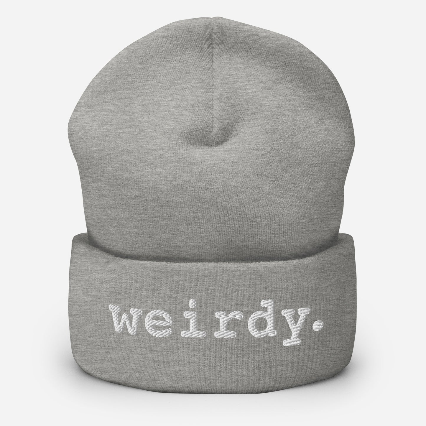 weirdy. Statement Cuffed Beanie with White Text Heather Grey