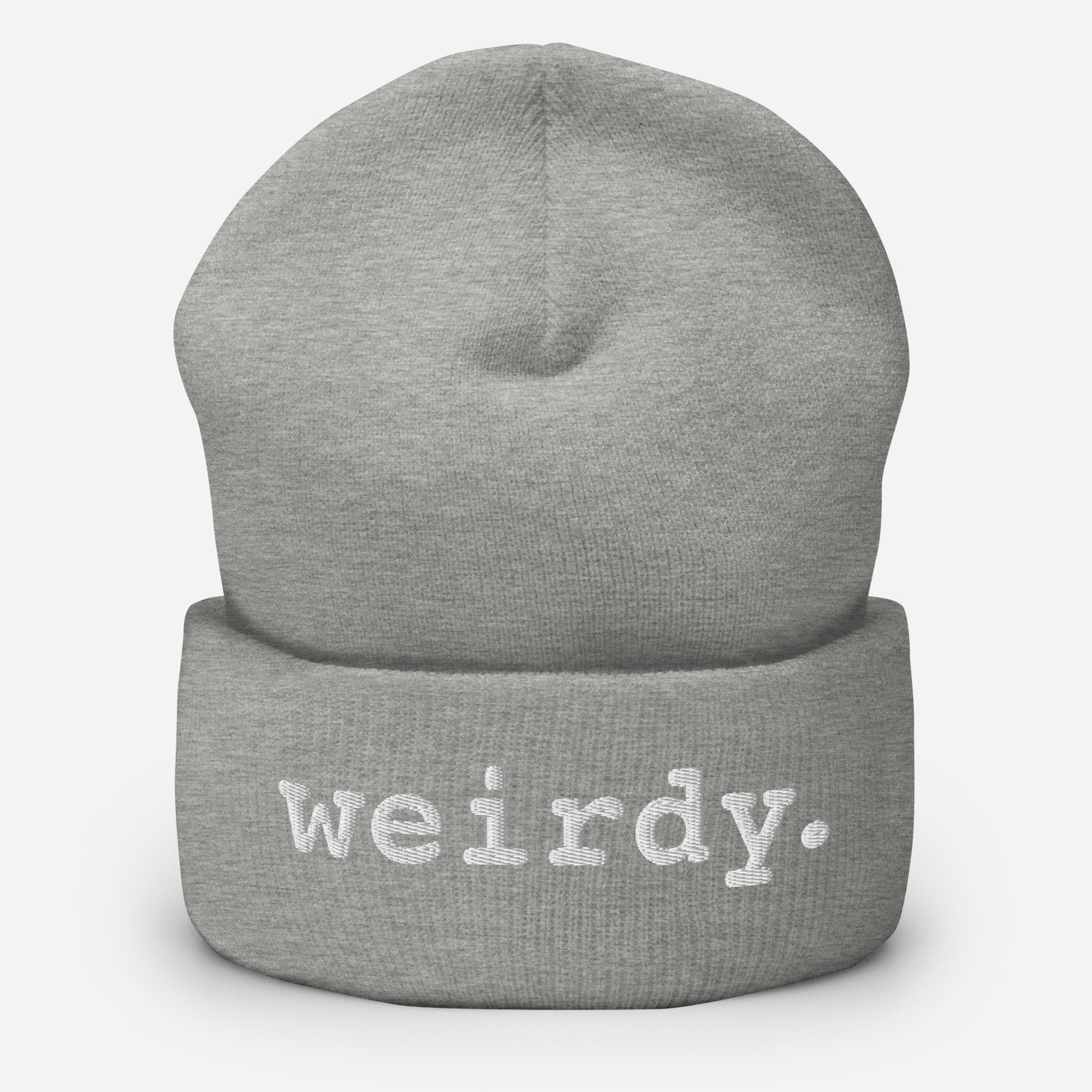 weirdy. Statement Cuffed Beanie with White Text Heather Grey