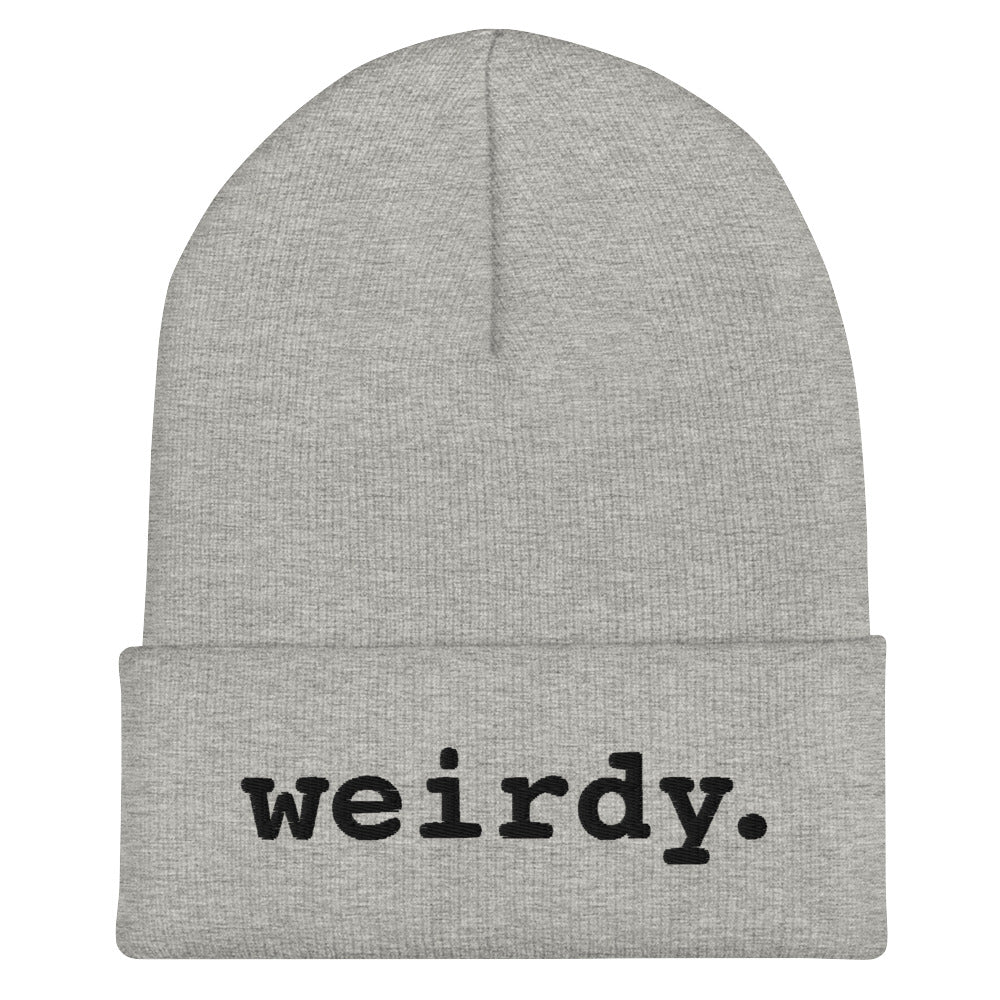 weirdy. Statement Cuffed Beanie with Black Text Heather Grey
