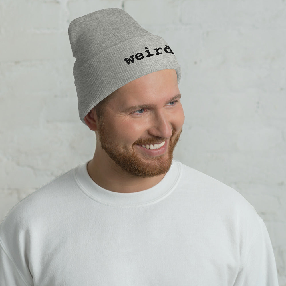 weirdy. Statement Cuffed Beanie with Black Text Heather Grey
