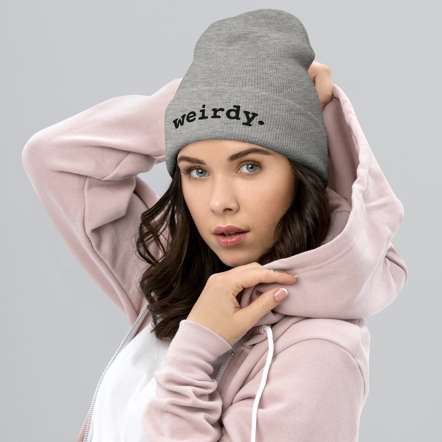 weirdy. Statement Cuffed Beanie with Black Text Heather Grey