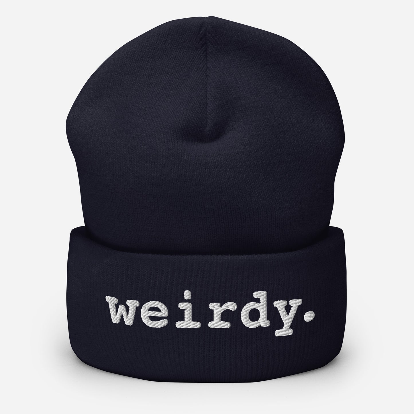 weirdy. Statement Cuffed Beanie with White Text Navy