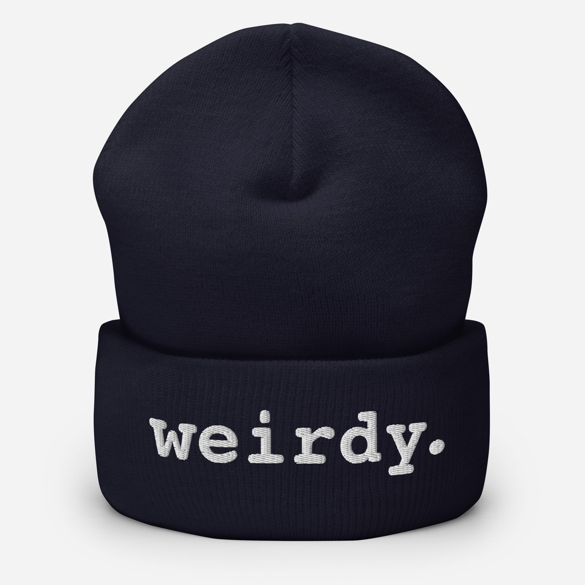 weirdy. Statement Cuffed Beanie with White Text Navy