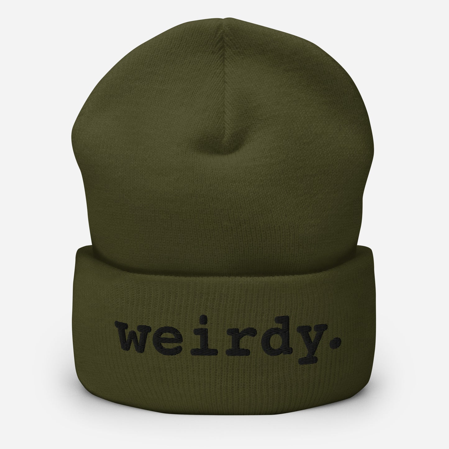 weirdy. Statement Cuffed Beanie with Black Text Olive