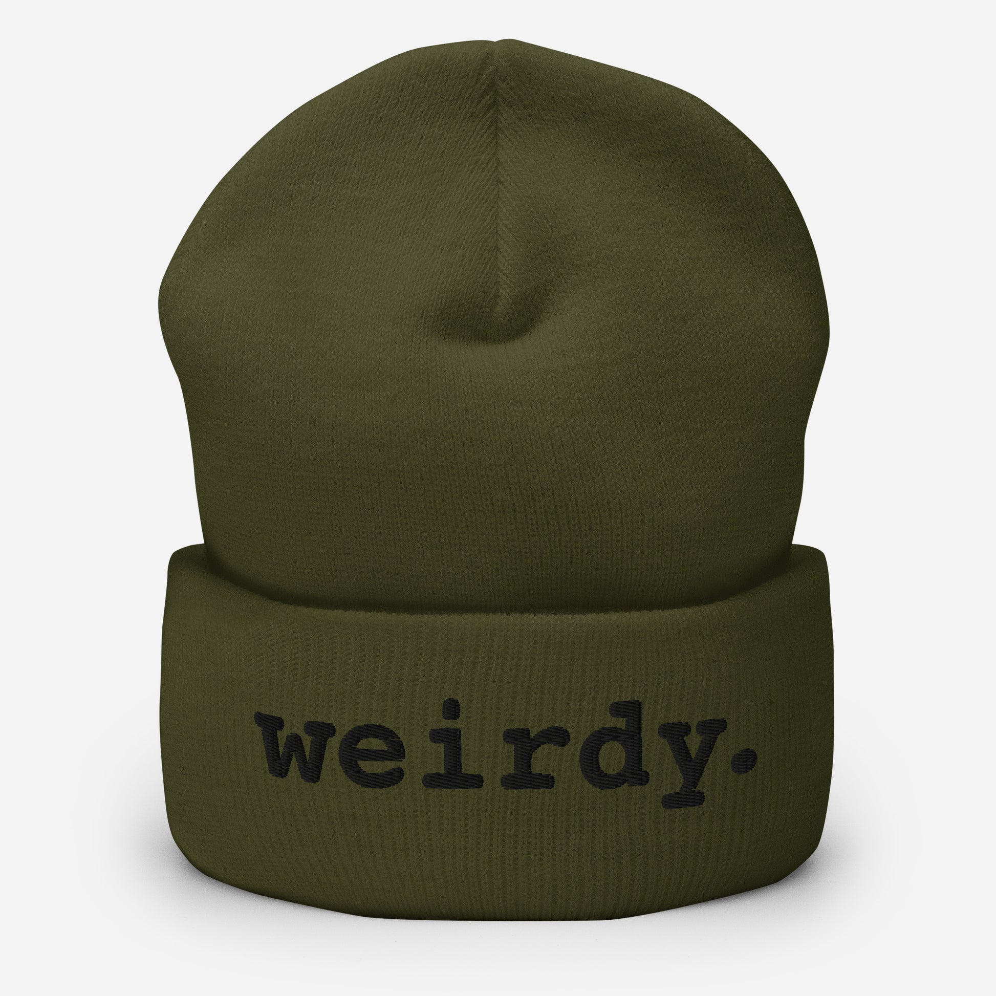 weirdy. Statement Cuffed Beanie with Black Text Olive