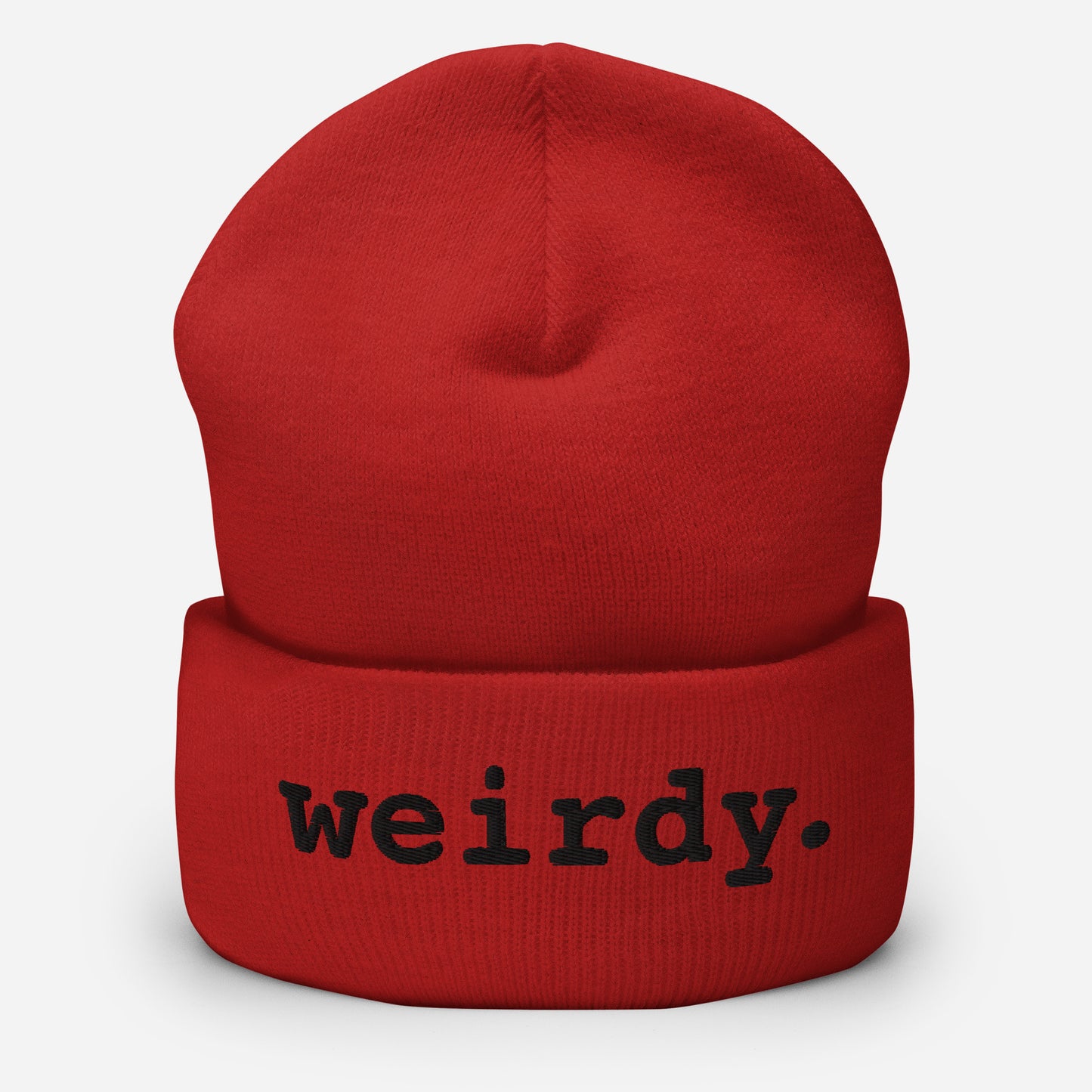 weirdy. Statement Cuffed Beanie with Black Text Red