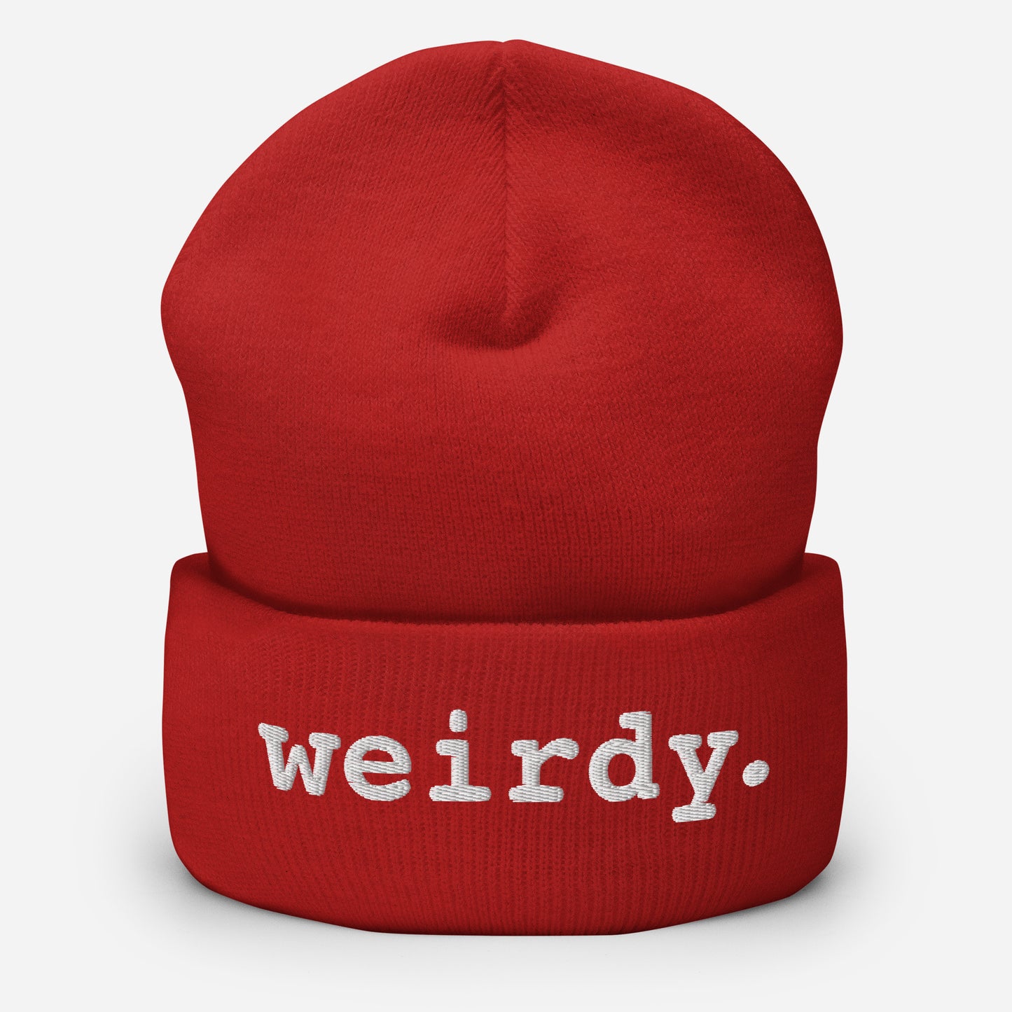 weirdy. Statement Cuffed Beanie with White Text Red