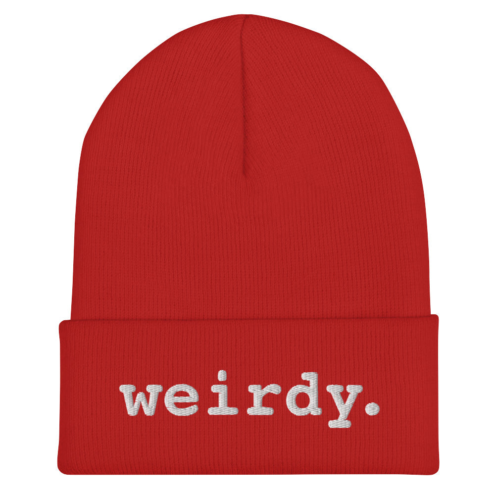 weirdy. Statement Cuffed Beanie with White Text Red
