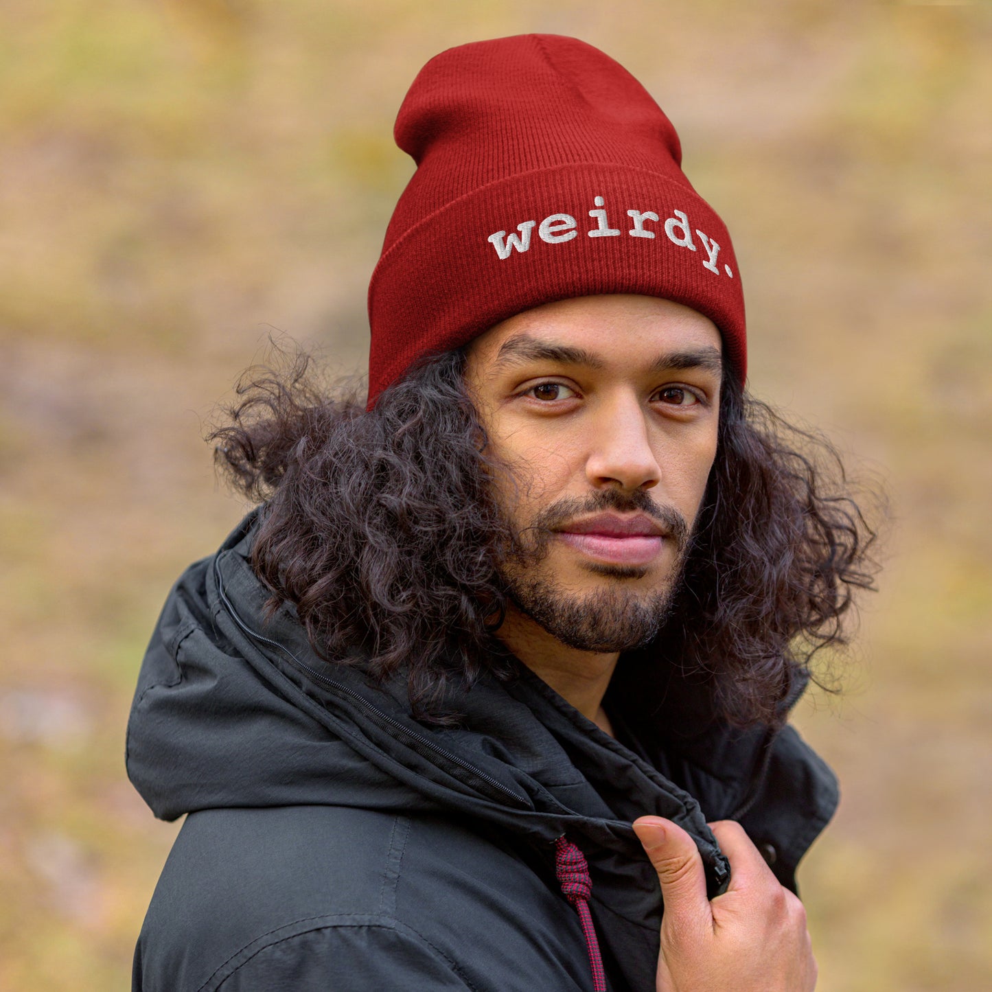 weirdy. Statement Cuffed Beanie with White Text Red