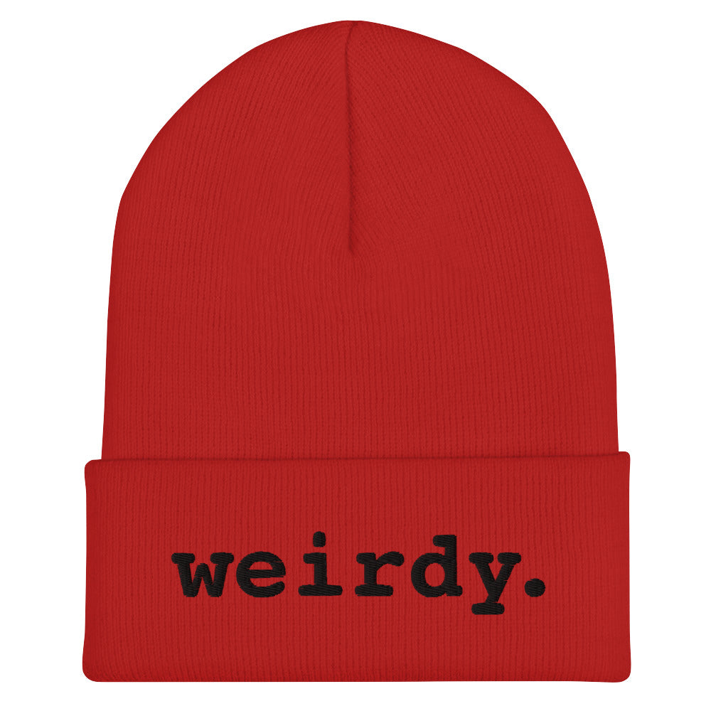 weirdy. Statement Cuffed Beanie with Black Text Red