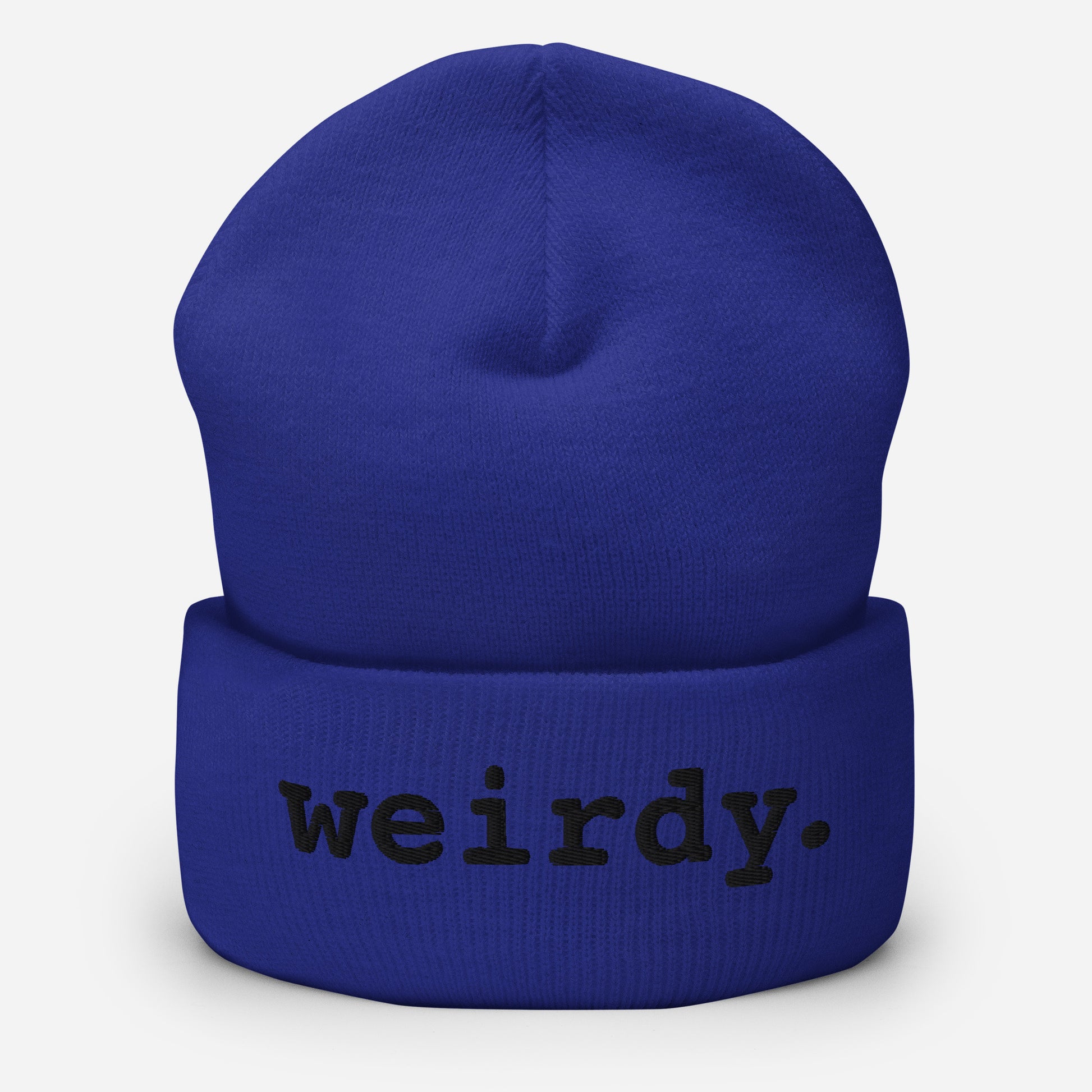 weirdy. Statement Cuffed Beanie with Black Text Royal