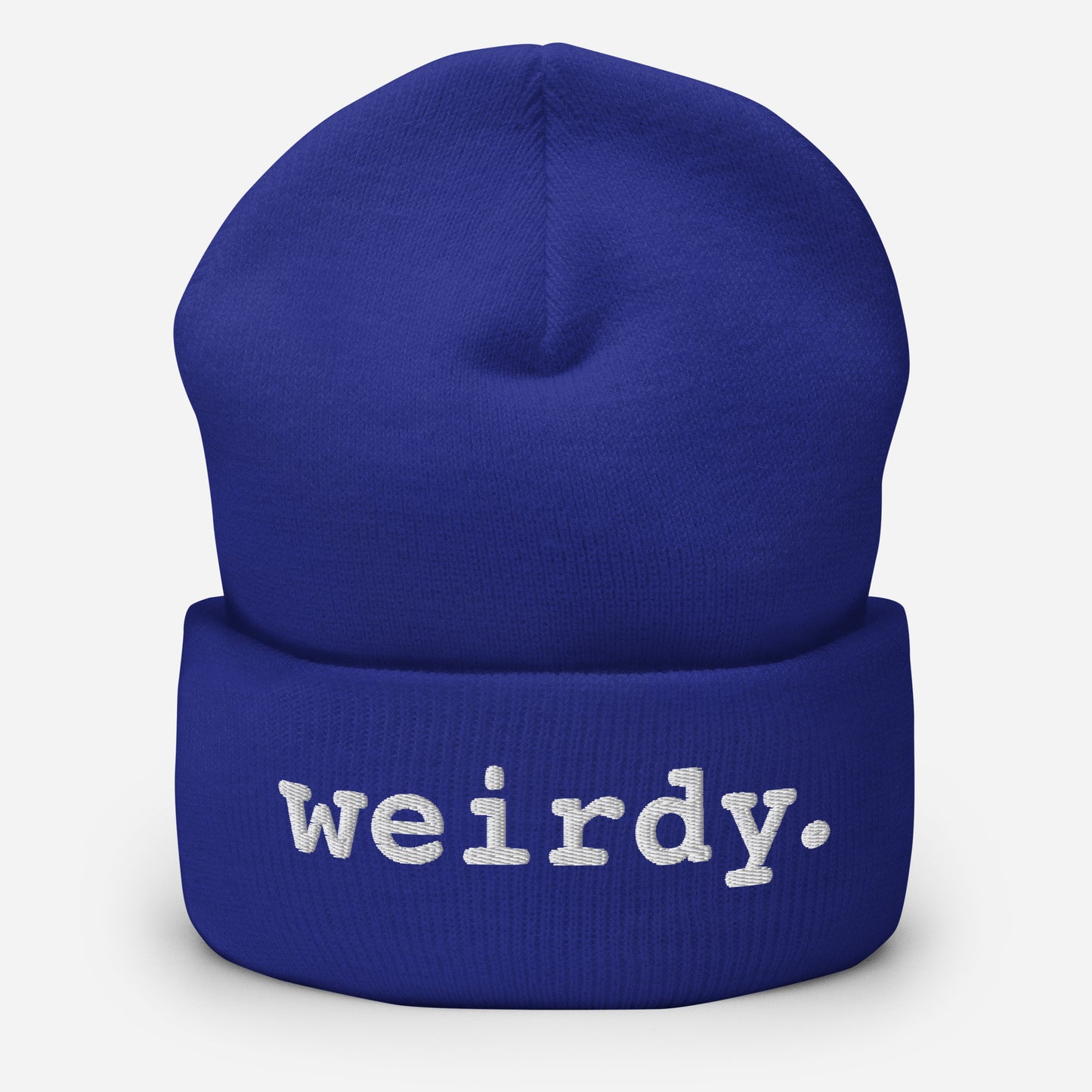 weirdy. Statement Cuffed Beanie with White Text Royal