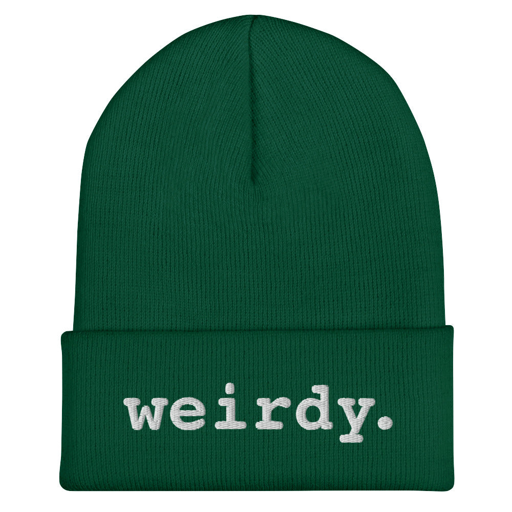weirdy. Statement Cuffed Beanie with White Text Spruce