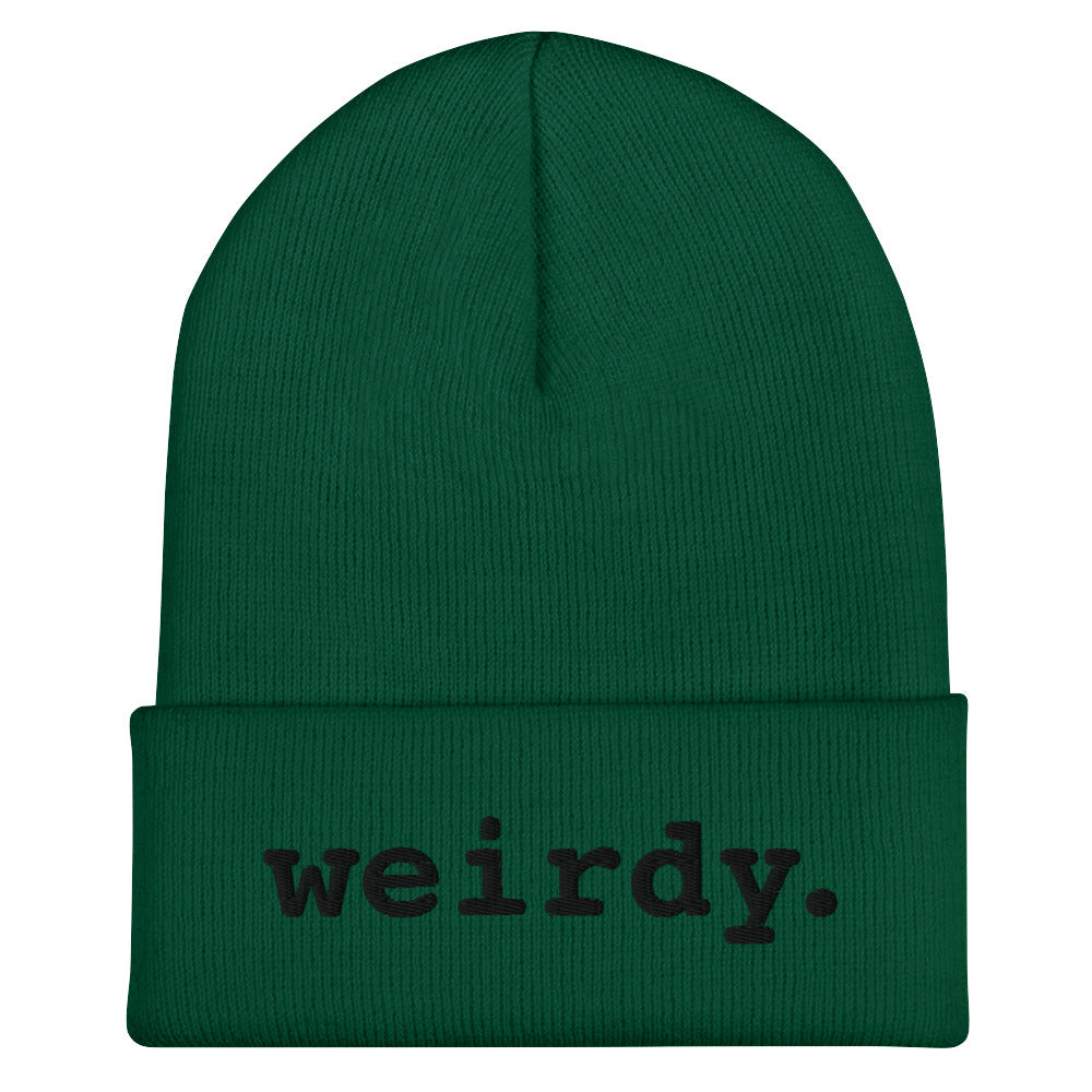 weirdy. Statement Cuffed Beanie with Black Text Spruce