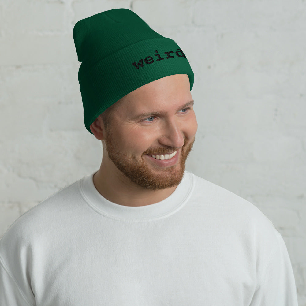 weirdy. Statement Cuffed Beanie with Black Text Spruce