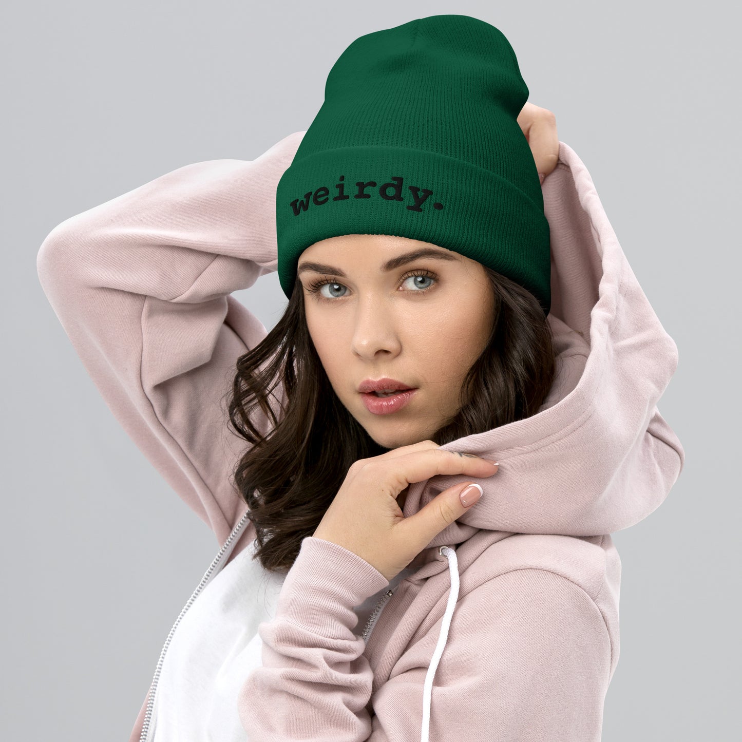 weirdy. Statement Cuffed Beanie with Black Text Spruce