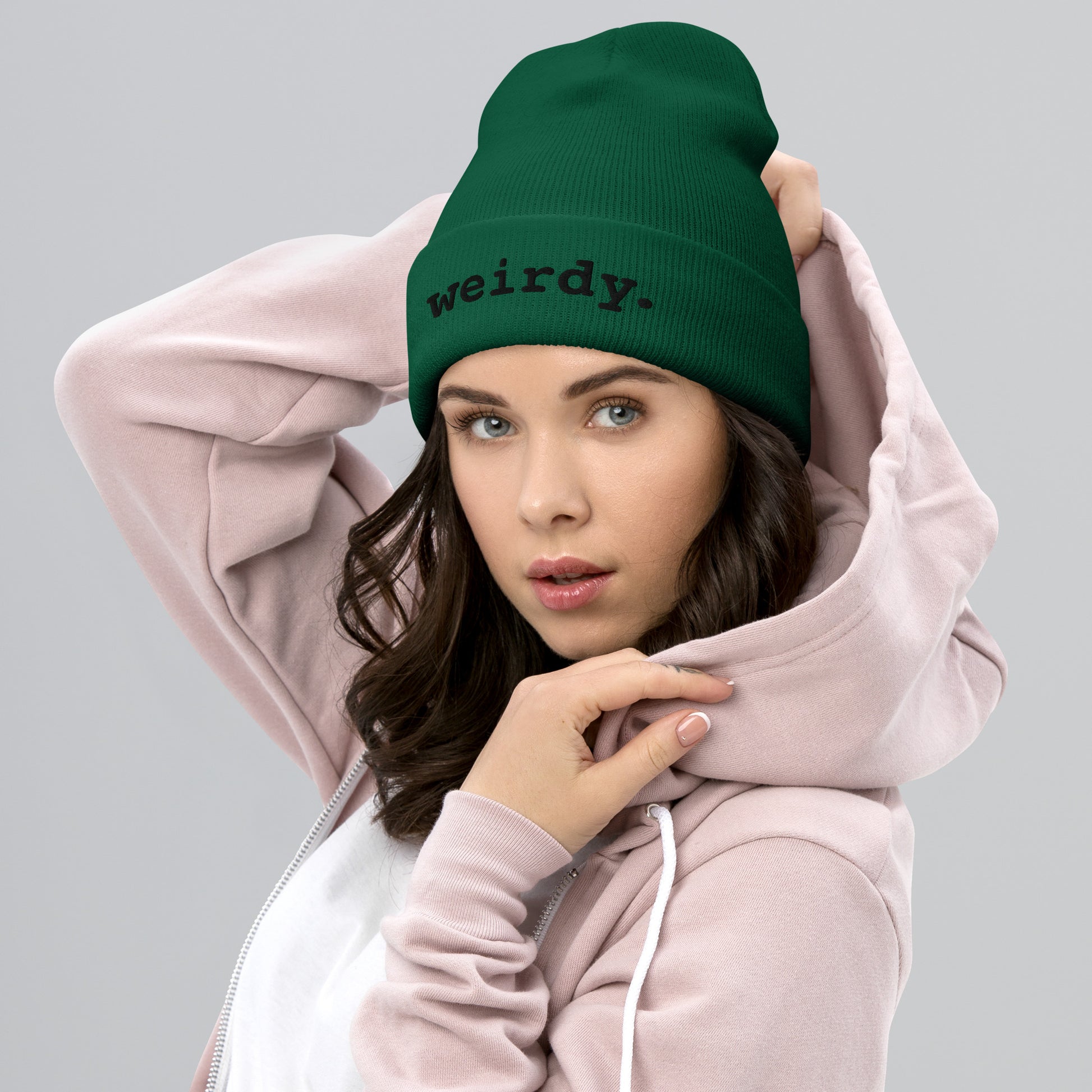 weirdy. Statement Cuffed Beanie with Black Text Spruce