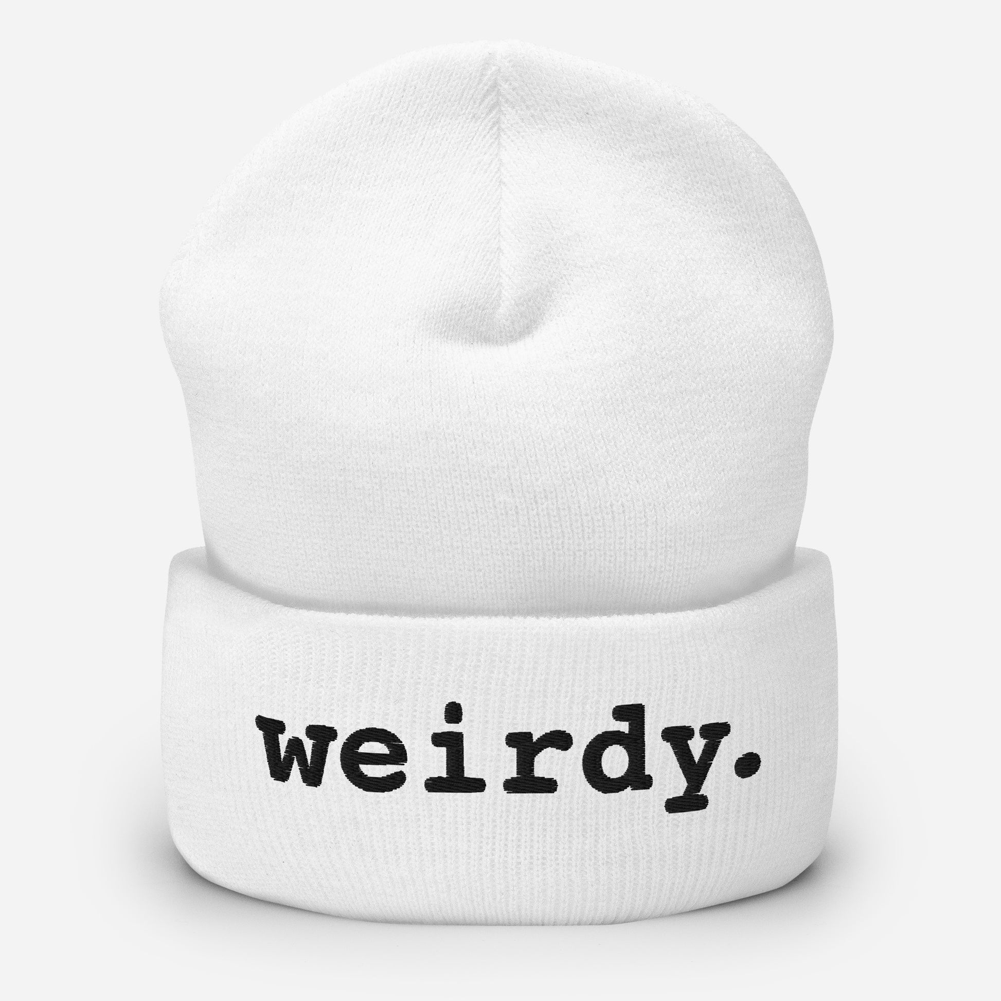 weirdy. Statement Cuffed Beanie with Black Text White