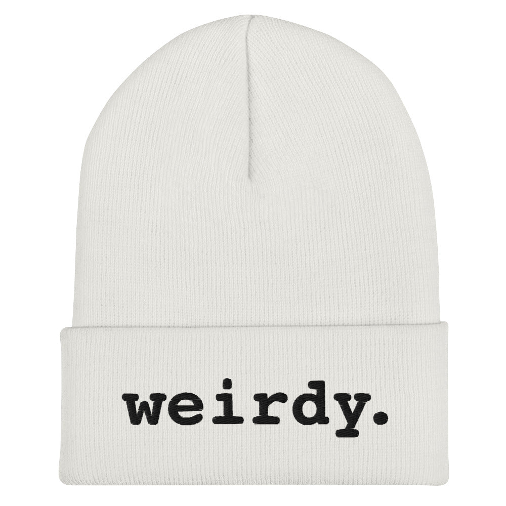 weirdy. Statement Cuffed Beanie with Black Text White