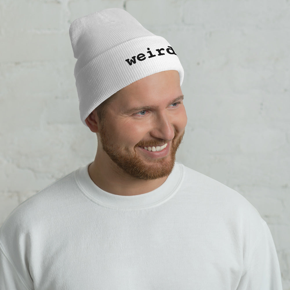 weirdy. Statement Cuffed Beanie with Black Text White
