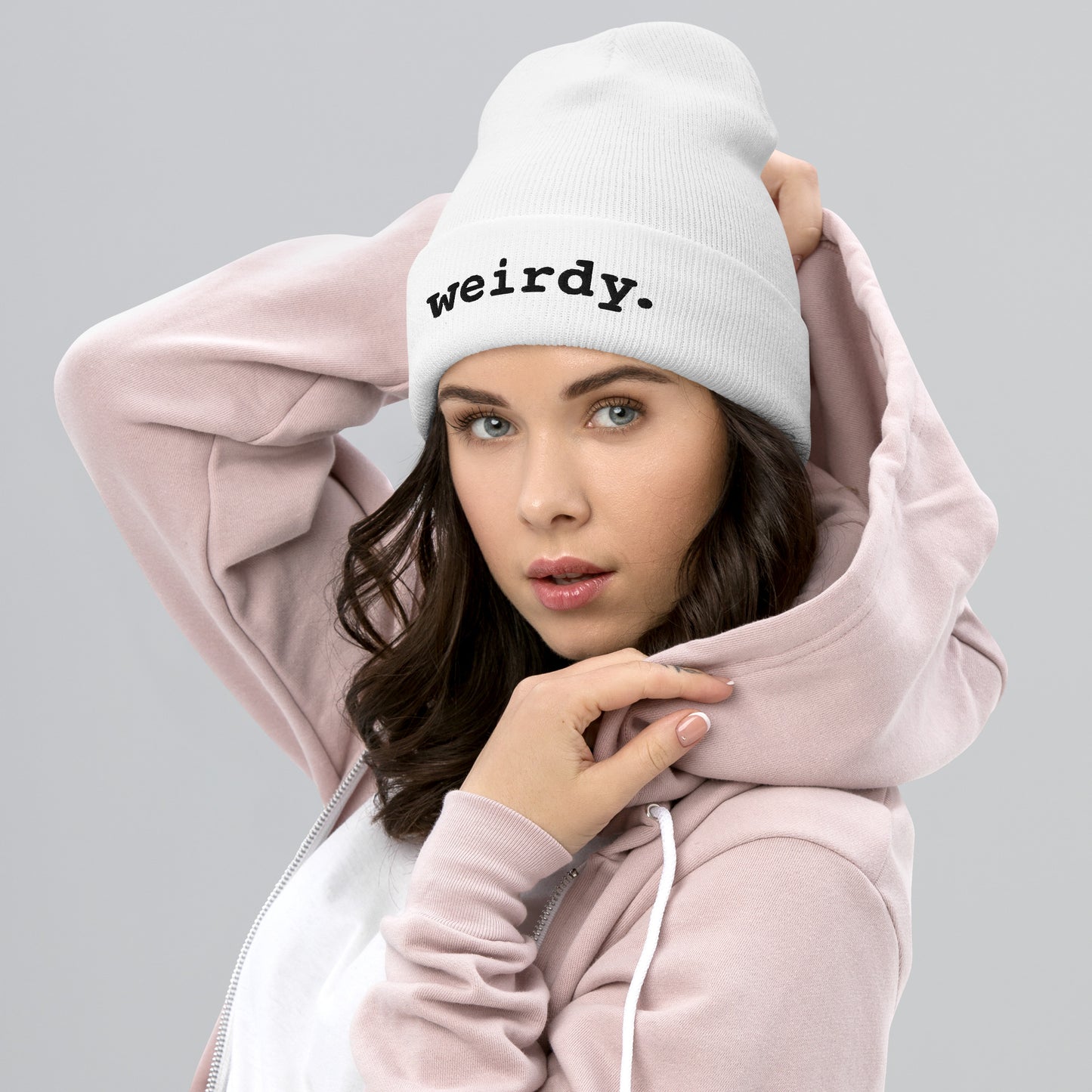 weirdy. Statement Cuffed Beanie with Black Text White