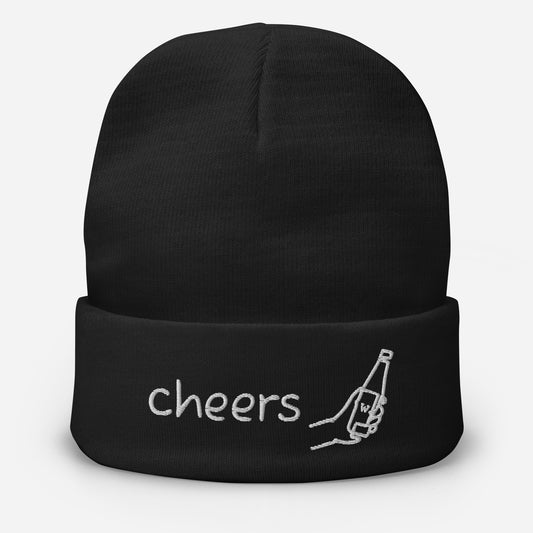 Embroidered 'Cheers' Beanie Black
