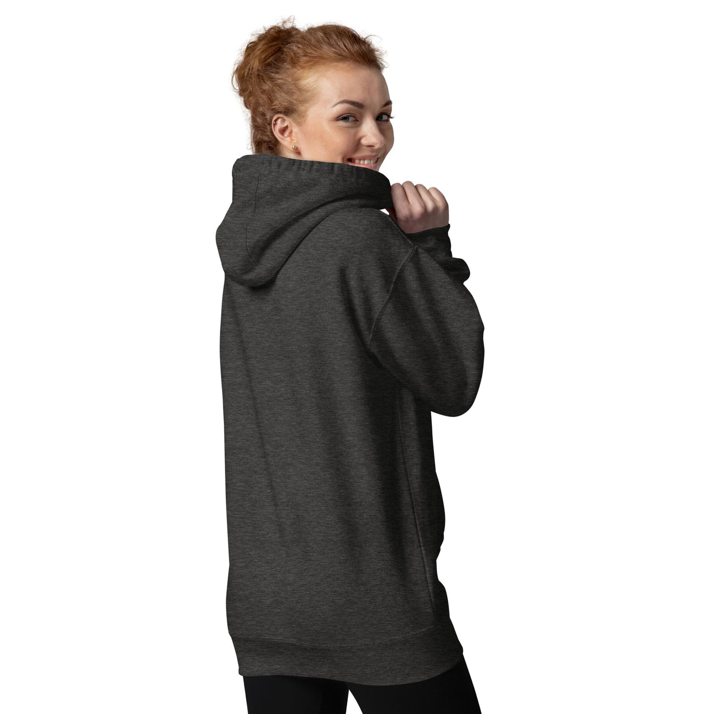 Unisex weirdy. Statement Hoodie with Black Text Charcoal Heather