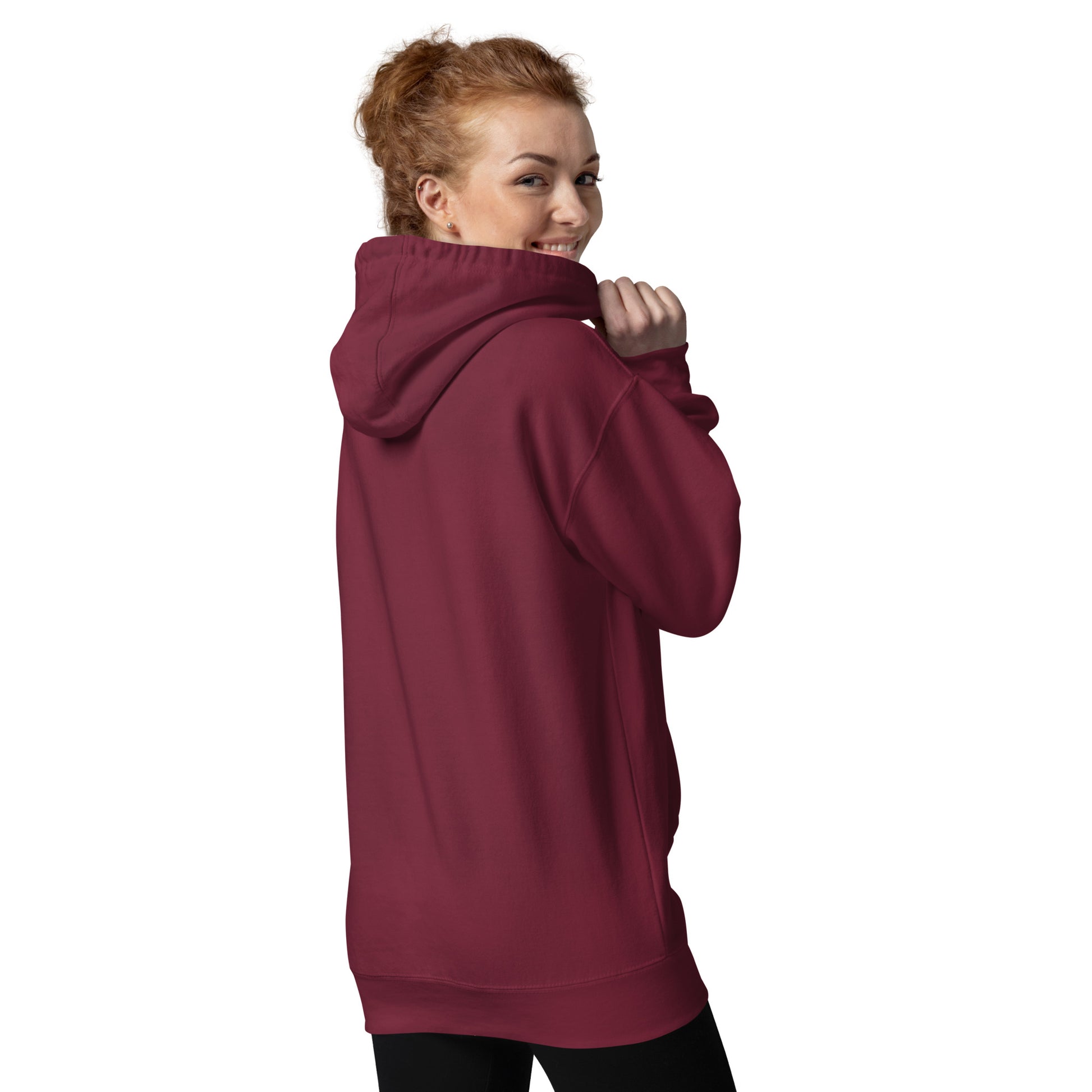 Unisex weirdy. Statement Hoodie with Black Text Maroon