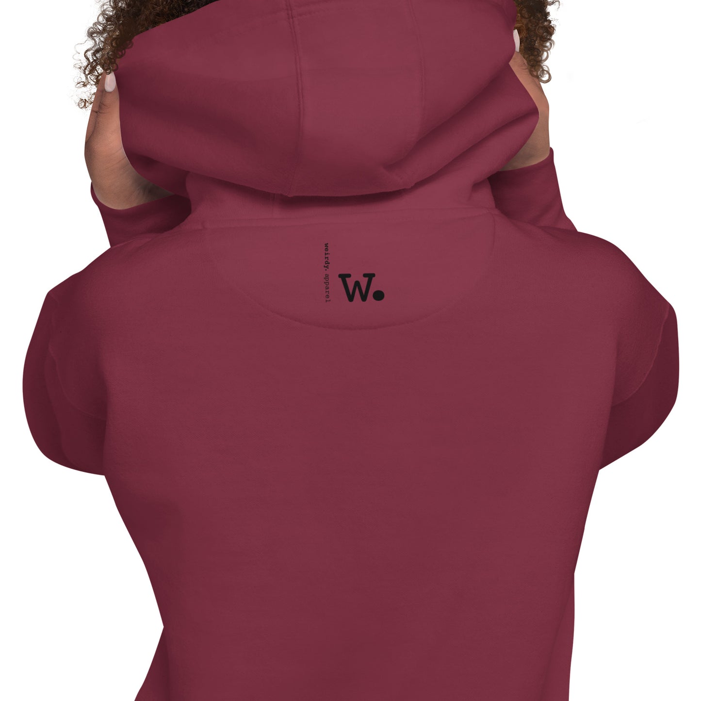 Unisex weirdy. Statement Hoodie with Black Text Maroon