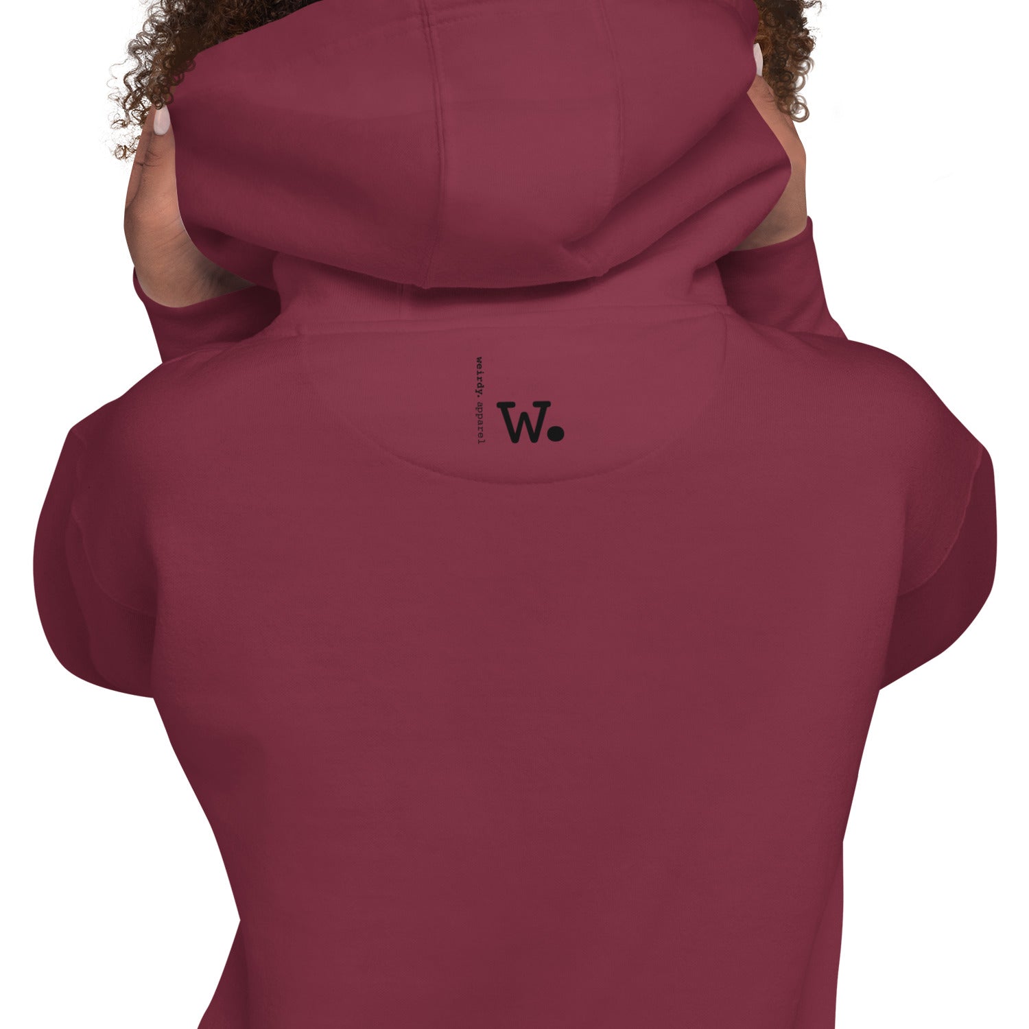 Unisex weirdy. Statement Hoodie with Black Text Maroon