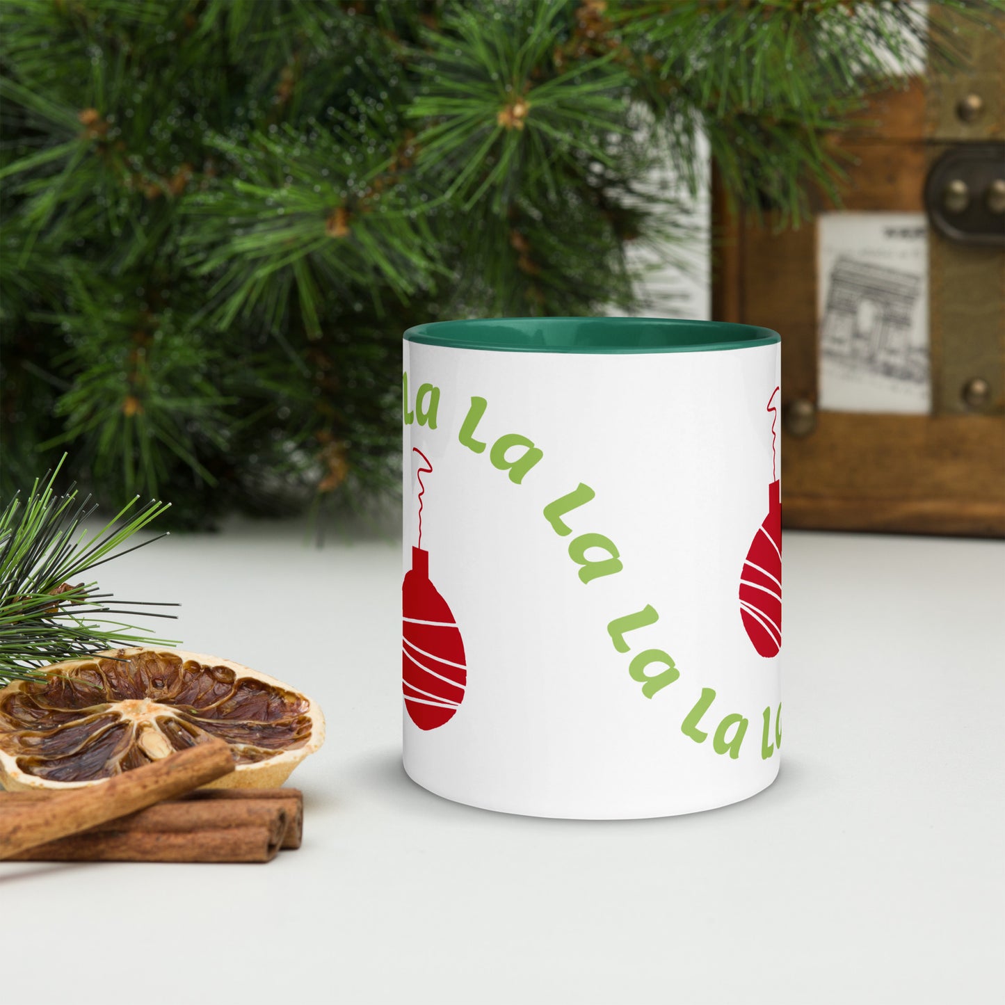 Fa La La Ornament Mug Dark Green 11oz