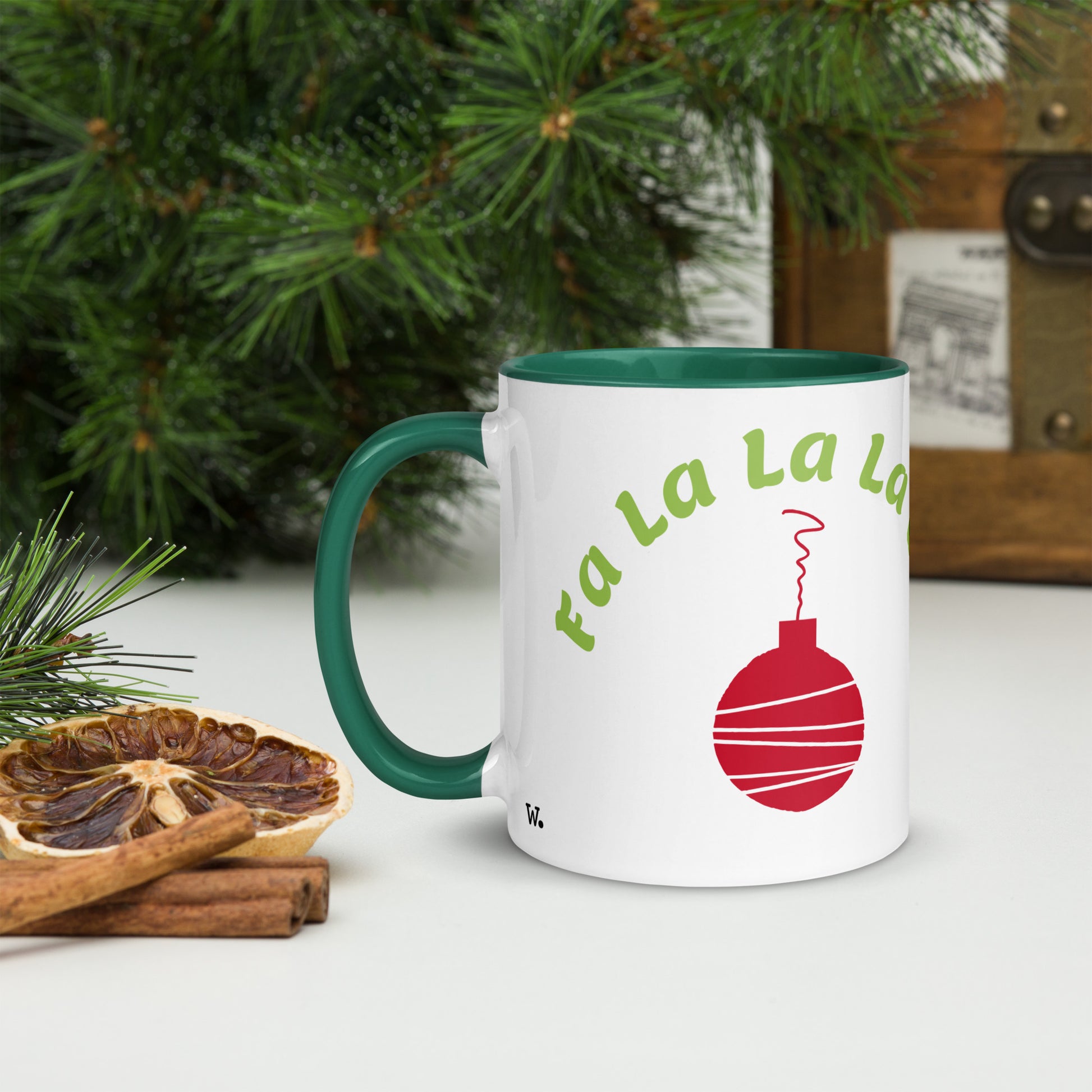 Fa La La Ornament Mug Dark Green 11oz