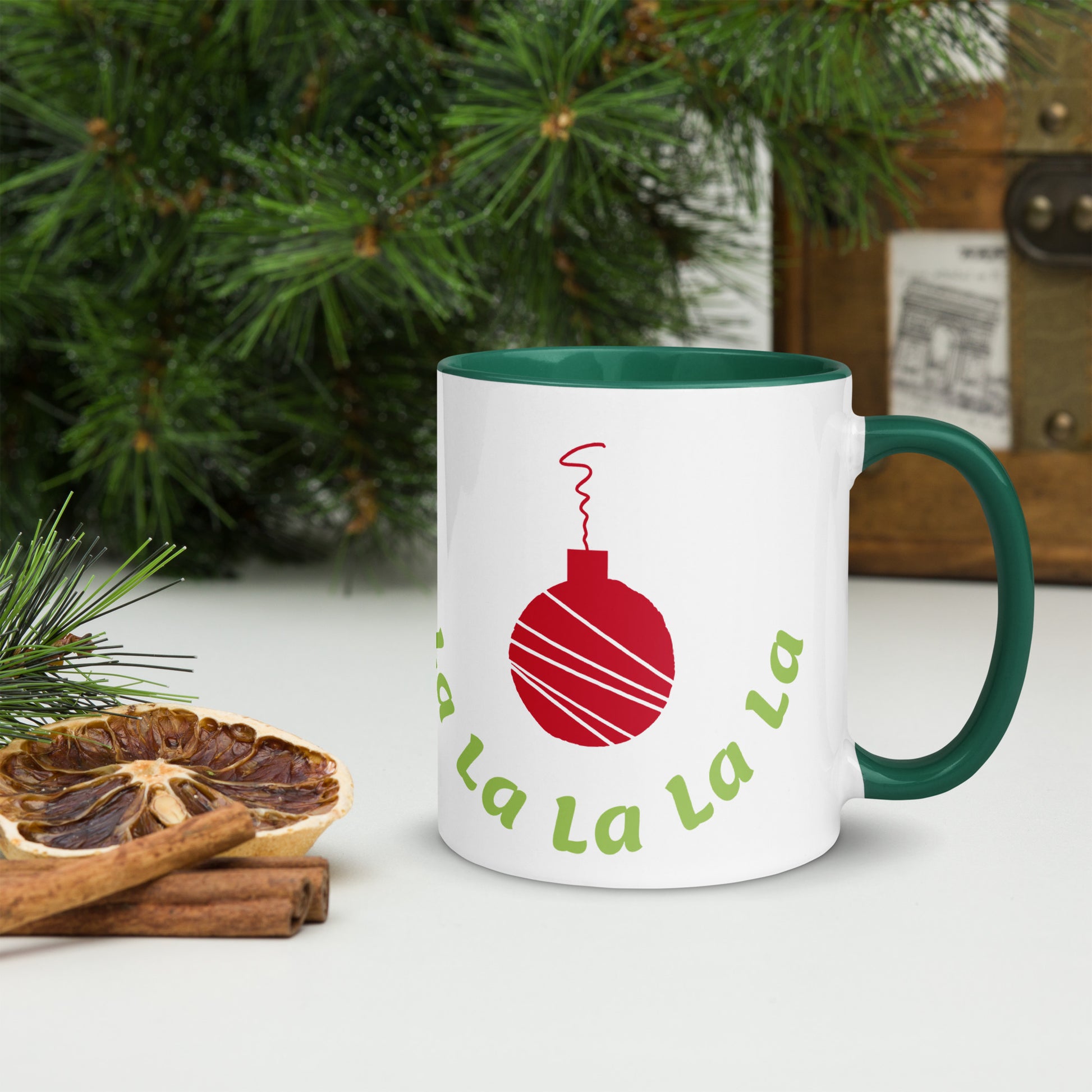 Fa La La Ornament Mug Dark Green 11oz