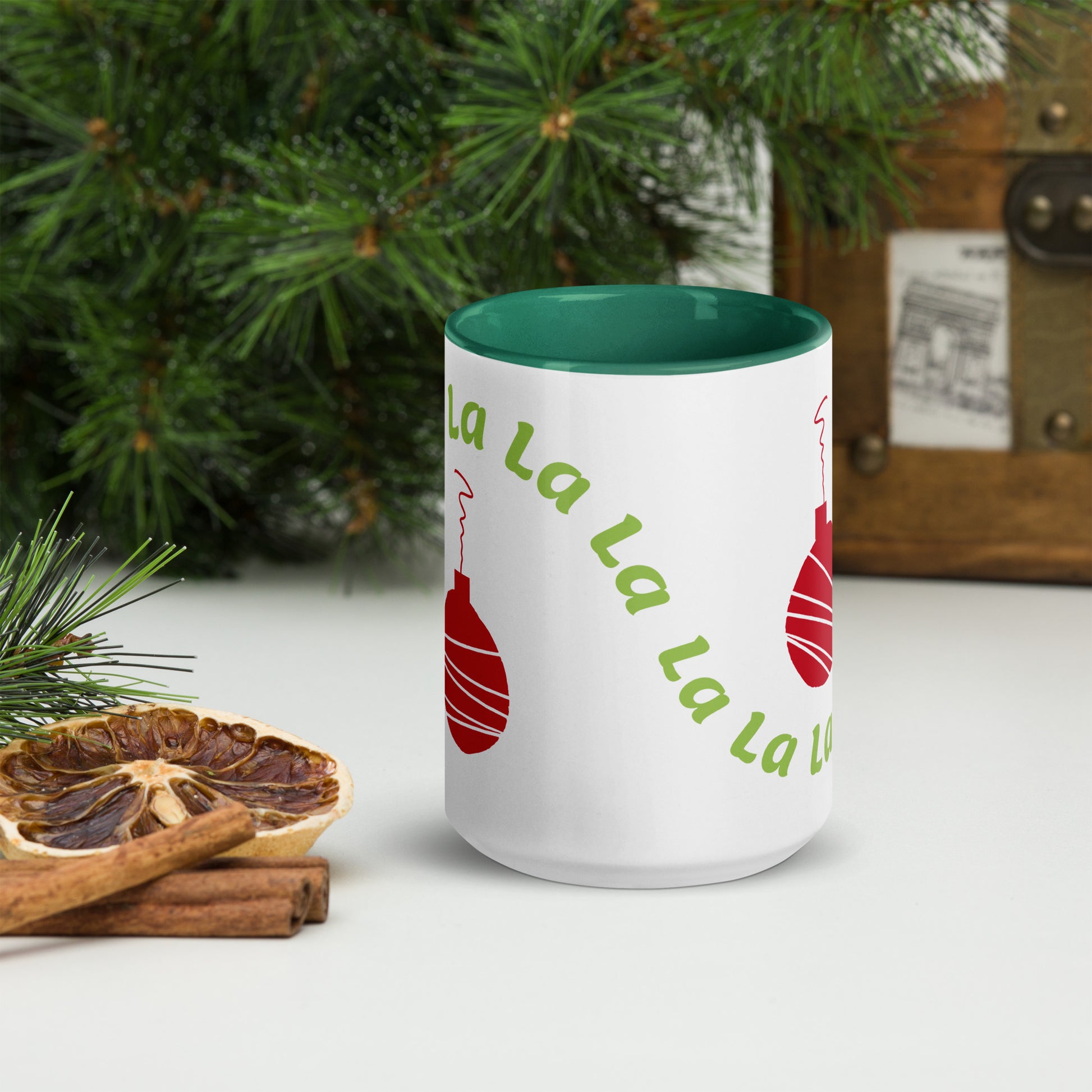 Fa La La Ornament Mug Dark Green 15oz