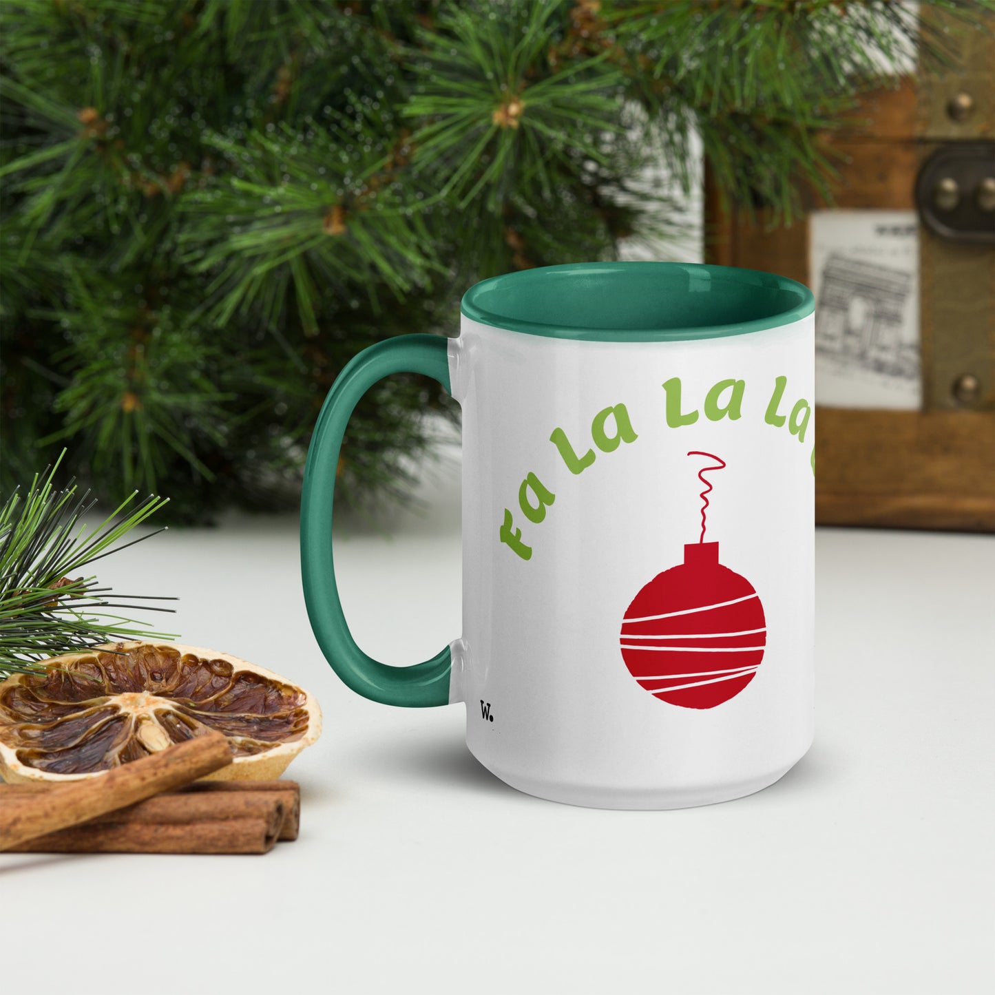 Fa La La Ornament Mug Dark Green 15oz