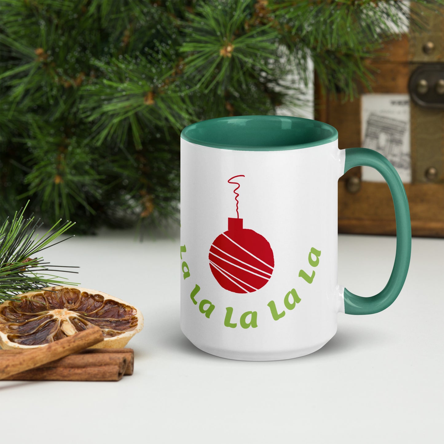 Fa La La Ornament Mug Dark Green 15oz