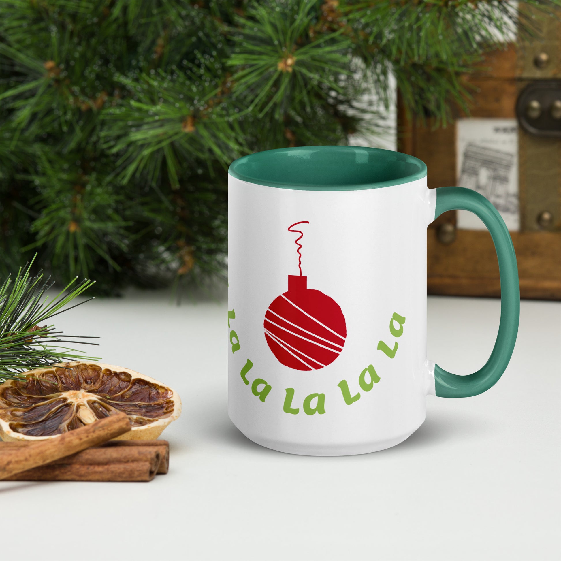 Fa La La Ornament Mug Dark Green 15oz